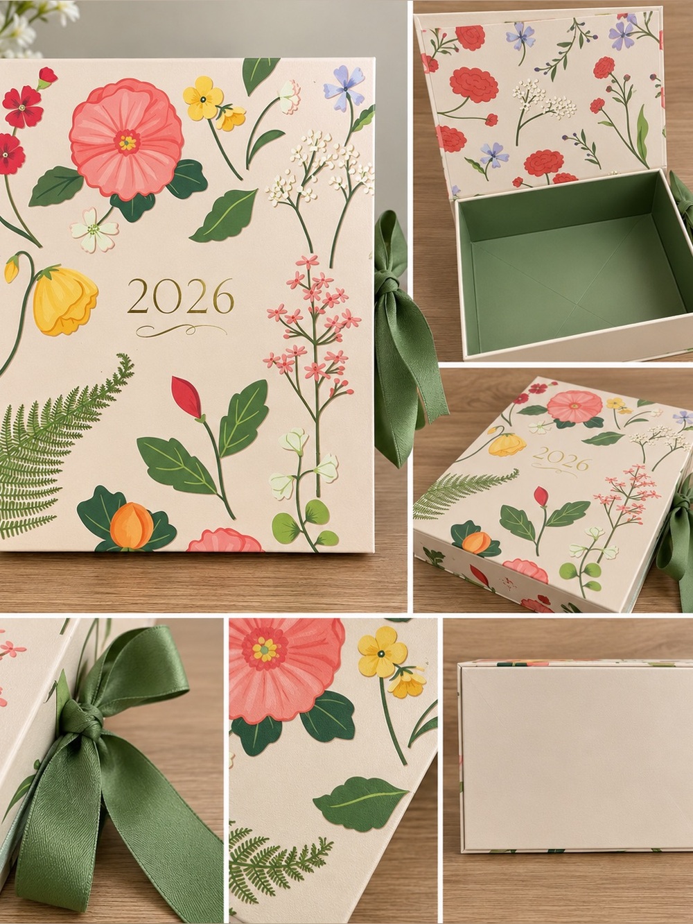 2026 Floral Planner Gift Box with Green Ribbon